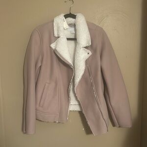 Old Navy Pale Pink Fleece Lined Moto Sherpa Jacket Women’s XL